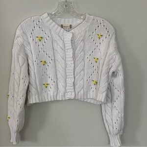 Altar’d State Cropped Crochet Embroidered Cardigan Sweater size XS Grannycore